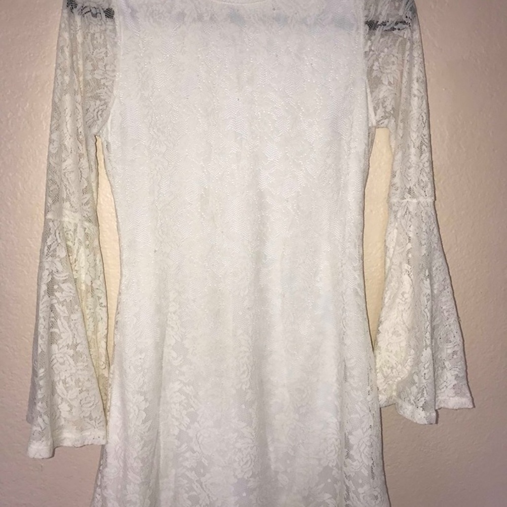 White Lace Bell Sleeve Dress Size M